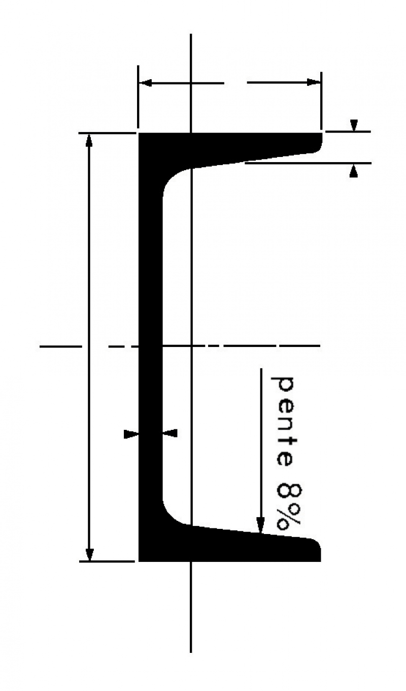 Poutrelles UPN acier de construction d'usage général NF A 35 - 501 nuance : S 235 JR S275 JR Norme Européenne 10025 normes : dim.:NF A 45 - 202 - tolérances: NF A 45 - 210 Euronorm 24 - 62