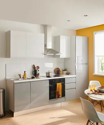 Cuisine complète pré-montée avec électroménager L.270 cm gris et blanc, All in Alice