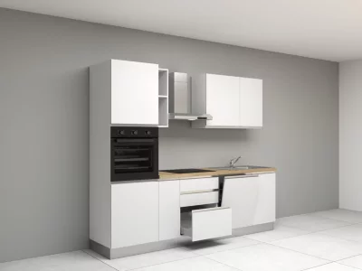 Cuisine complète montée All in Mimosa blanc L. 255 cm avec électroménager