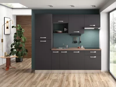 Cuisine complète montée All in Laetitia gris anthracite L. 240 cm avec électroménager