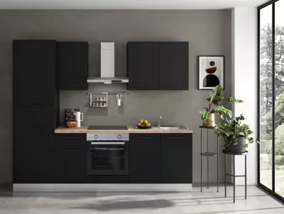 Cuisine complète montée All In Ornella noir L. 255 cm avec électroménager