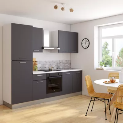 Cuisine complète montée All In Sophia gris L. 255 cm avec électroménager