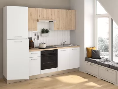 Cuisine complète pré-montée All In Urban décor bois et blanc l.250 cm avec électroménager