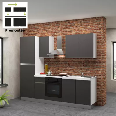 Cuisine complète pré-montée All In Veronica décor anthracite L.250 cm avec électroménager