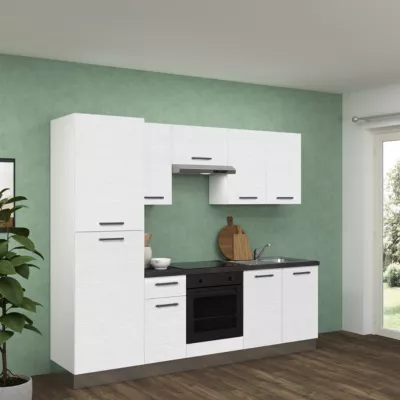 Cuisine complète pré-montée All In Bianca décor blanc L.250 cm avec électroménager
