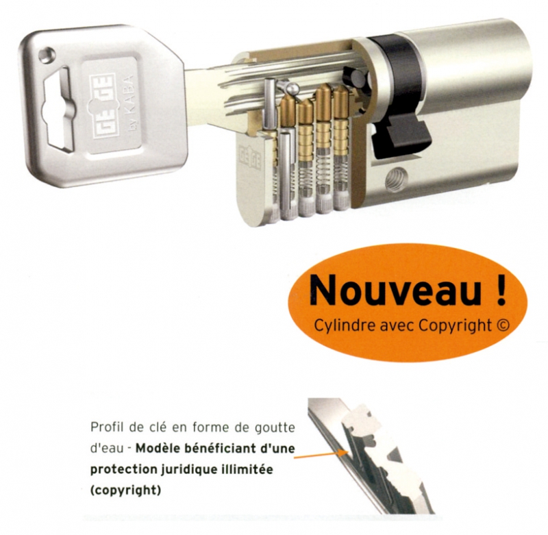 Cylindre assemblé p-Extra cylindre profil européen nickelé livré avec 3 clés clip métal et carte de propriété