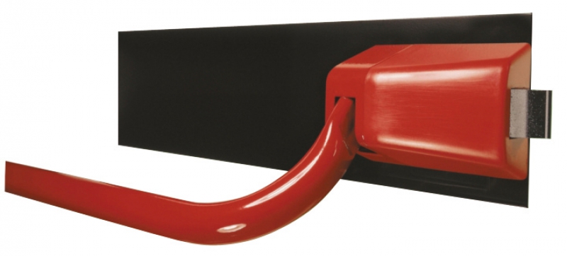 Serrures anti-panique " JPM SÉCURICHAUFFE " barre laquée rouge - plaque de fixation laquée noire 700 x 100 mmmanoeuvre extérieure par clé - cylindre Ø 23, L 50 mm