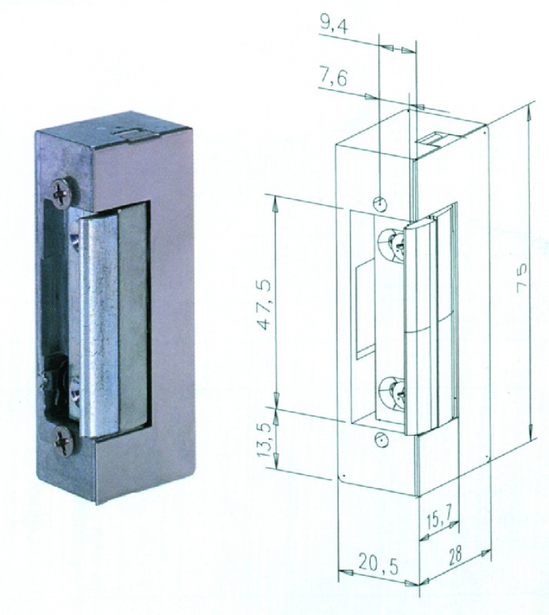 Gâches électriques standard EFF corps de gâche symétrique et réduit réglage du demi-tour de 4 mm ( FAFIX ) résistance à l' effraction 3500 N tension d'alimentation 6-12 Volts