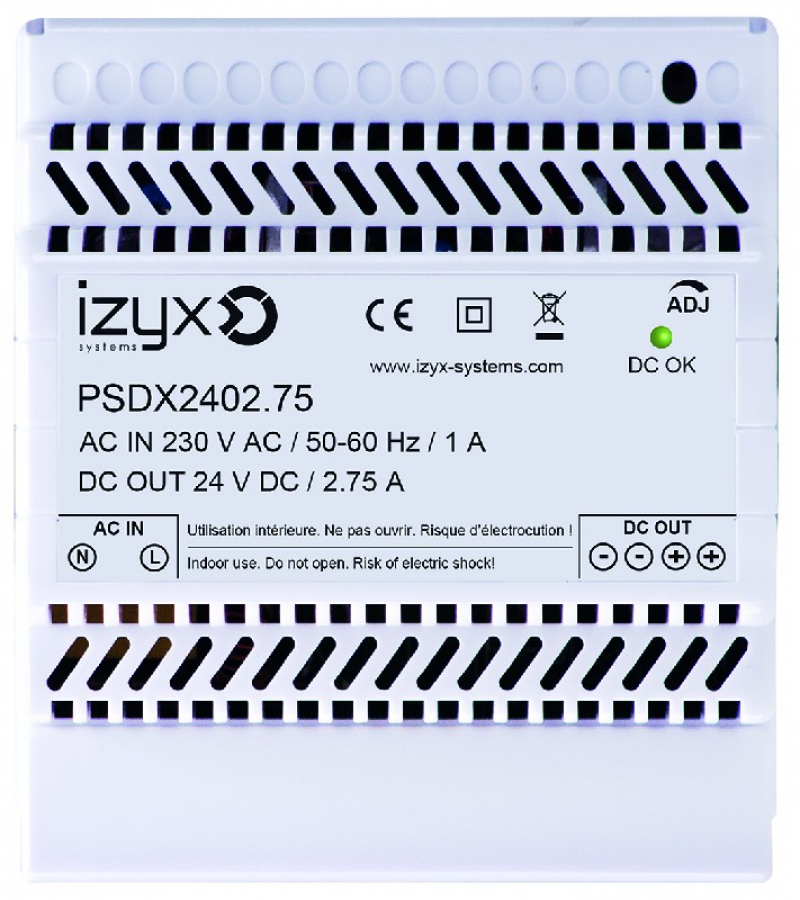 Alimentation sur rail DIN série PSD montage sur rail DIN standard - tension d'alimentation univers. AC/DC à large bande LED sortie DC OK - triple protections électroniques PTC réglage de la tension de sortie - bornes de sorties doublées