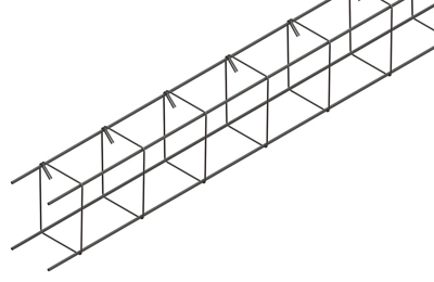 Chaînage carré pour solidarisation des murs et planchers, fondations L. 6 m, section 10 x 10 cm