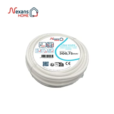 Câble électrique H03VVF 3G0,75 mm² blanc - 10 m
