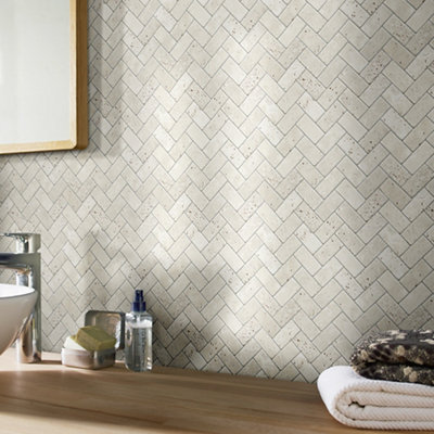 Mosaïque Travertin pierre naturelle beige - l. 28,5 x L. 31 cm