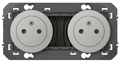 Prise 2 x 2 pôles + terre de surface pré-câblée "Dooxie" aluminium