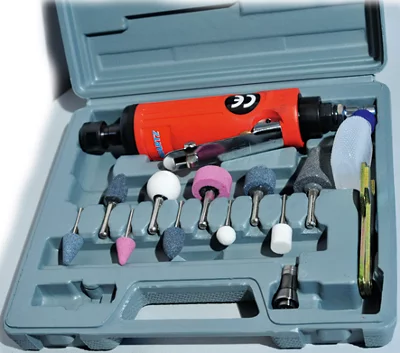 Coffret meuleuse droite avec 2 mandrins Ø 3-6 mm, 5 meules Ø 6 mm, 5 meules Ø 3 mm, 2400 tours/min.