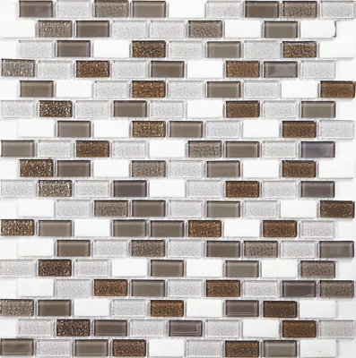 Mosaïque de verre/pierre mix beige/argent - l. 28,6 x L. 30 cm