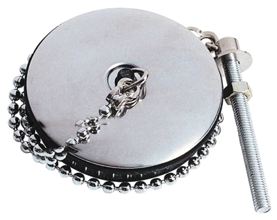 Bouchon pour évier grès Ø 57 mm enjoliveur inox chainette 300 mm