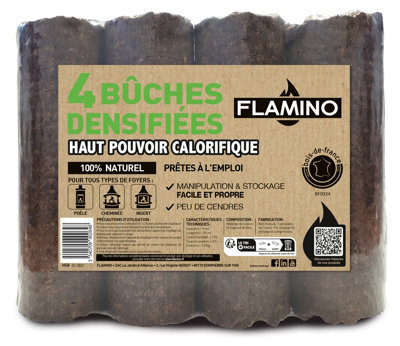 4 bûches densifiées jour - L. 28 cm Ø 9 cm ≤ 12%, taux d'humidité : ≤ 12%