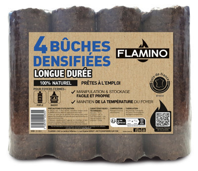 4 bûches densifiées nuit - L. 28 cm Ø 9 cm, taux d'humidité : ≤ 12%