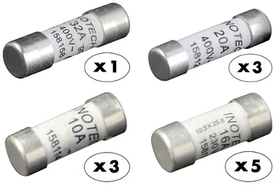 Lot de 12 fusibles à voyant  3 x 10 - 5 x 16 - 3 x 20 - 1 x 32