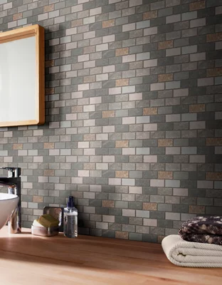 Mosaïque sol/mur pierre naturelle "Quartzite" mix gris/beige - l. 30 x L. 30 cm