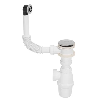 Bonde quick-clac pour vasque avec trop-plein et siphon réglable - Ø 32 mm