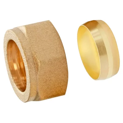 Lot de 2 bagues coniques pour tube cuivre Ø14 + écrous Femelle 15/21 (1/2")