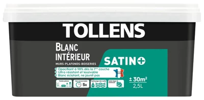 Peinture monocouche murs et plafonds intérieure acrylique satin blanc 2.5 L