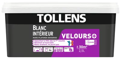 Peinture monocouche murs, plafonds et boiseries intérieure acrylique velours blanc 2.5 L
