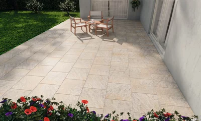 Carrelage de sol extérieur "Jura grip" greige - l. 45,5 x L. 45,5 cm