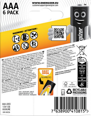 Lot de 6 piles Alcalines Power AAA/LR03