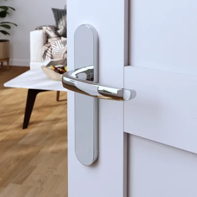 Poignée de porte "Goderic" sans trou - Effet chromé - Entraxe adaptable 165-195 mm