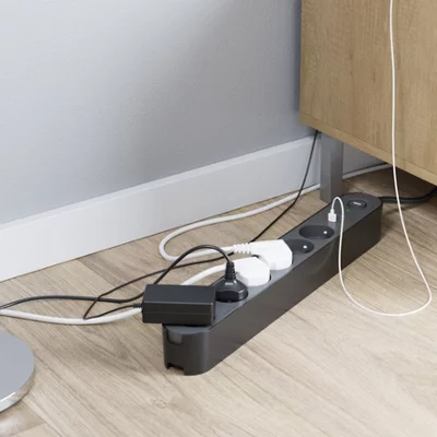 Bloc 6 prises 1,5 m gris et noir USB A + C