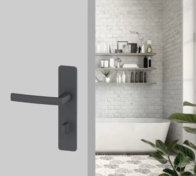 Ensemble poignée de porte "Koya" avec serrure à condamnation - Entraxe 195 mm