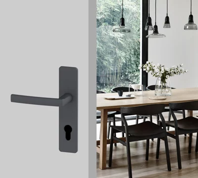 Ensemble poignée de porte "Koya" avec trou pour cylindre - Entraxe 195 mm