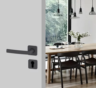Poignée de porte sur rosace "Koya" avec trou pour cylindre - Entraxe 24 mm