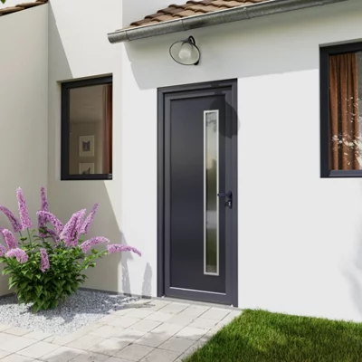 Porte entrée PVC gris "Elen" H. 215 x l. 90 gauche