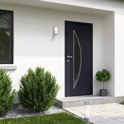 Porte entrée métal gris "Badur" H. 215 x l. 90 gauche