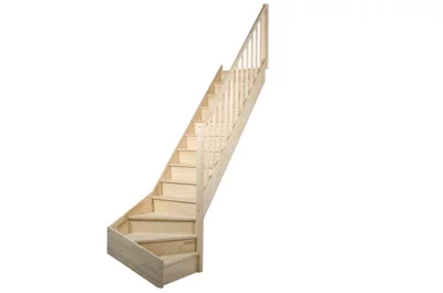 Escalier 1/4 tournant droit prémonté sapin + rampe "Elma"