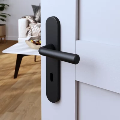 Poignée de porte "Derenic" avec trou pour clé - Noir - Entraxe adaptable 165-195 mm