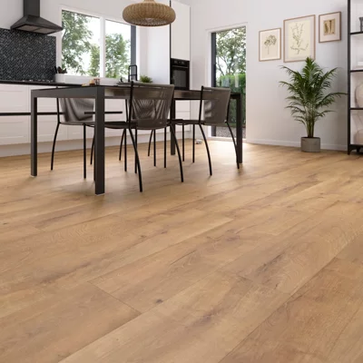 Sol stratifié à clipser aspect mat  chêne "Feticeira" compatible pièces humides - L. 128,5 x l. 28 cm x Ép. 8 mm