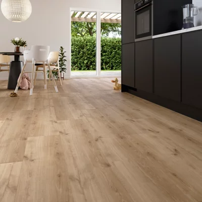 Sol stratifié à clipser aspect mat miel "Mamaia" compatible pièces humides - L. 128,5 x l. 19,2 cm x Ép. 8 mm