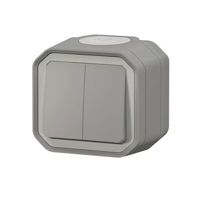 Double interrupteur va-et-vient ou poussoir "Plexo" complet saillie - Gris
