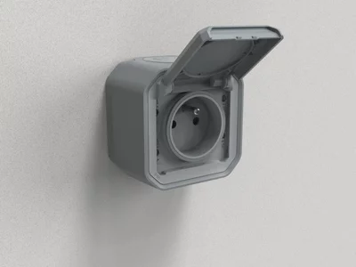Prise de courant avec volet "Plexo" complet saillie - Gris