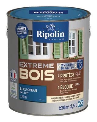 Peinture bois intérieur et extérieur satin 2,5 L bleu ocean