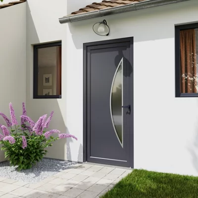 Porte entrée PVC gris "Ferla" H. 215 x l. 90 gauche