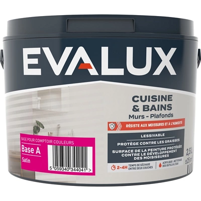 Peinture cuisine et bains Base A satin 2,5 L