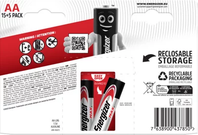 Lot de 15 + 5 piles Energizer max AA CHP