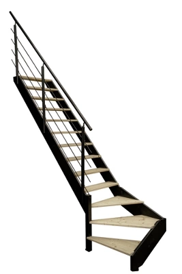 Escalier 1/4 tournant gauche + rampe bois et métal "Sanson"