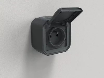Prise de courant avec volet "Plexo" complet saillie - Gris anthracite