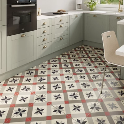 Dalle PVC clipsable "Eliza" à motifs géométriques gris et rouges - L. 61cm x - L. 30,5cm